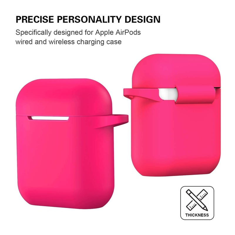 ATUAT Compatible with AirPods Case Cover, Full Protective Silicone Skin Dust-Proof Designed for Apple AirPods 1st 2nd Generation with Keychain, Front LED Visible, Hot Pink - Image 5